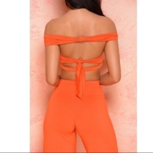 Oh Polly LOW KEY BARDOT CROP TOP IN ORANGE - Picture 4 of 5